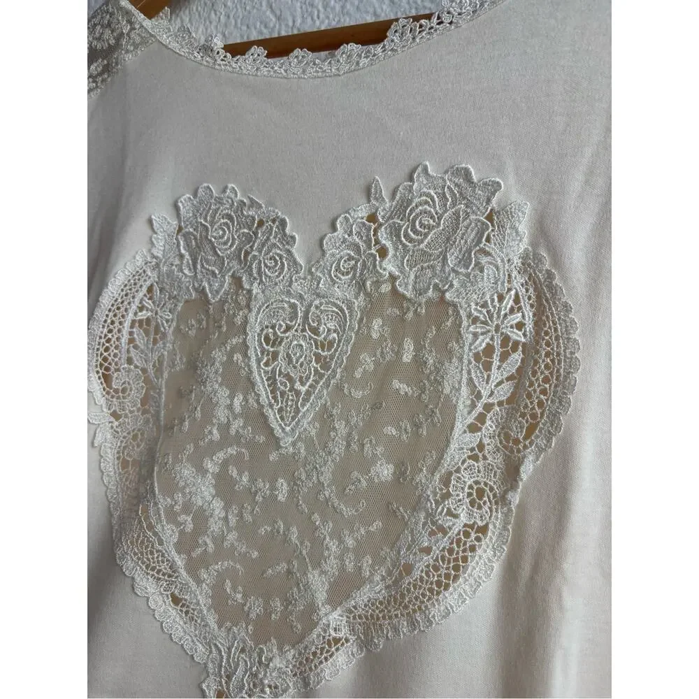 Vintage Verena Cream Lace Heart Nightshirt Night Gown Small